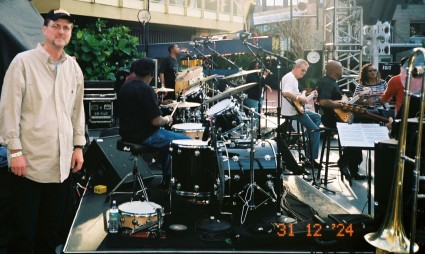 John at sound check with drummer Uriel Jones and "The Funk Brothers"